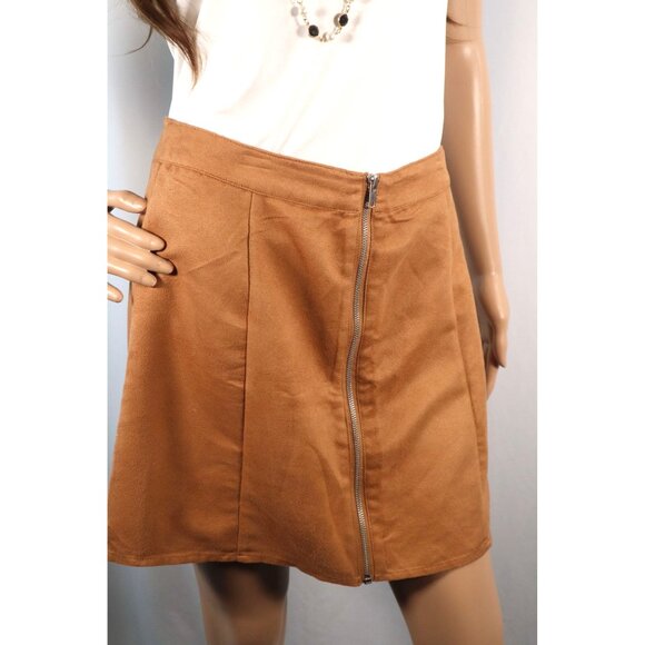 Forever 21‎ Women's suede A-Line Mini Skirt with Front Zipper Size Large Brown - Picture 3 of 11